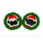 2 Pug Santas Postcard