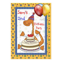 2nd Birthday Dinosaur Balloon Cake Stars Brights Custom Invitation