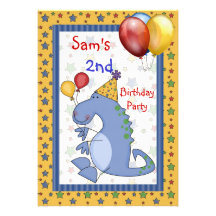 2nd Birthday Dinosaur Balloon Stars Brights Personalised Announcement