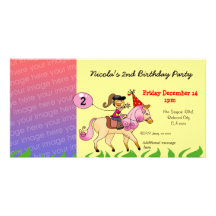 2nd birthday girl party invitations (pink pony) photo greeting card