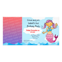 2nd birthday mermaid girl party personalised personalized photo card
