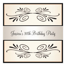 30th Birthday Light Apricot Black Floral Party Personalized Invites