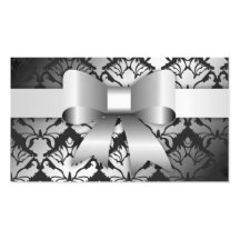 311-Bow-licious Charcoal Damask Business Card