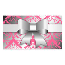 311 Bow-licious Pink Damask Business Card Template