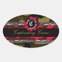 311 Captivating Camo Racy Red Oval Sticker