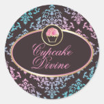 311 Cupcake Divine Pink Aqua Damask Sticker
