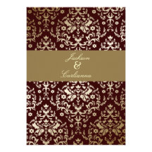 311-Dazzling Damask Gold Ivory Chocolate Personalized Invitations