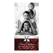 311-Family Christmas Damask Photo Card Silver Bow