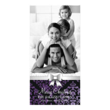 311-Family Christmas Damask Photo Card Silver Bow