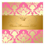 311-Golden Damask Shimmer Strawberry Brulee Personalized Invites