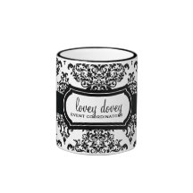 311 Lovey Dovey Damask Black White Mugs