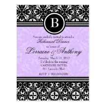 311-LUSCIOUS LAVENDER DAMASK INVITATION POST CARD