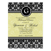 311-LUSCIOUS LEMON DAMASK INVITATION POSTCARD