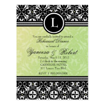 311-LUSCIOUS LEMON-LIME DAMASK INVITATION POST CARD