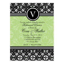 311-LUSCIOUS LIME DAMASK INVITATION POSTCARDS
