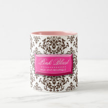311-Pink Blast Chocolate Brown Damask Coffee Mug