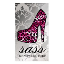 311 Sass Hot Pink Leopard Heel Business Cards
