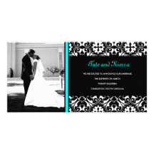 311 TURQUOISE DAMASK WEDDING PHOTO CARD