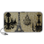 3 Black Chandeliers Eiffel Tower Damask Travelling Speakers