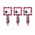 3 Cup Cake Picks Hot Pink Black Damask Post Cards