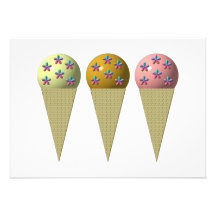 3 ice cream cones: Vanilla, chocolate & strawberry Invitations