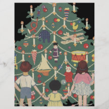 3 Kids and A Christmas Tree - Vintage Illustration Flyer Design