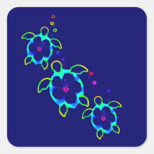 3 Tie Dyed Honu Turtles Square Stickers