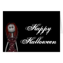 3D Bonga Doll - -Gothy Redhead Happy Halloween Greeting Cards