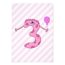 3rd Birthday Cartoon in Pink. Custom Invitation