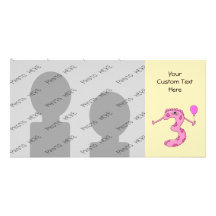 3rd Birthday Cartoon in Pink. Customized Photo Card