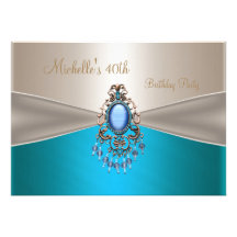 40th Birthday Elegant Teal Blue Cream  Jewel Personalized Invitation