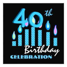 40th Birthday Party Invitation Blue Candles