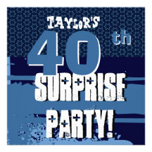 40th Surprise Birthday Blue Paint Splatter R632 Custom Invitation