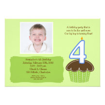 4 FOUR year old CUPCAKE PHOTO BIRTHDAY INVITE
