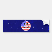 4th of July American Flag Smiley face Bumper Stickers