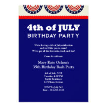 4th of July Independence Day Birthday Party Invita Announcement