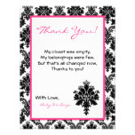 4x5 FLAT Thank you Card Hot Pink Black Damask Personalized Invitations