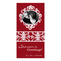 4x8 Red White Damask Frame PHOTO Christmas Card Photo Cards