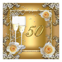 50th Anniversary Wedding  Cream Gold Rose Silver Personalised Invite