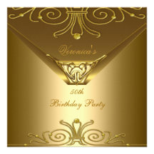 50th Birthday Party Elegant Gold Art Deco Announcements