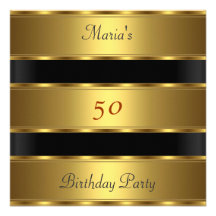 50th birthday Party Gold Black Invite