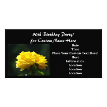 50th Birthday Party! Invitations Black Yellow Rose Photo Card