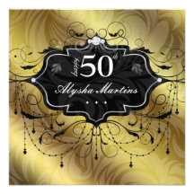 50th Birthday Party Jewel Chandelier Frame Gold Personalised Invitation