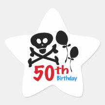 50th Birthday Skull Crossbones Star Stickers