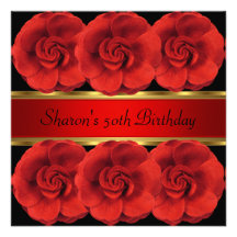 50th Invite Red Roses Black Gold Fabulous