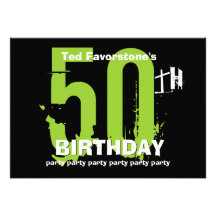 50th Modern Birthday Party Green and Black W1507 Personalised Announcements