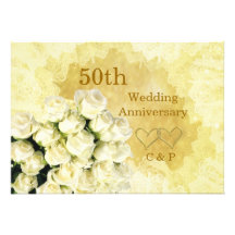 50th Wedding Anniversary Invitation with white ros