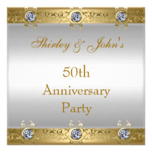 50th Wedding Anniversary Party Gold White Personalised Invitations