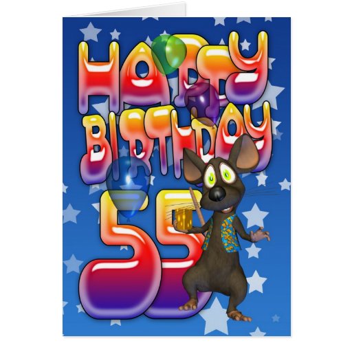 55th Birthday Card cute with little mouse