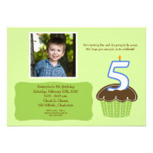 5 FIVE year old CUPCAKE PHOTO BIRTHDAY INVITE